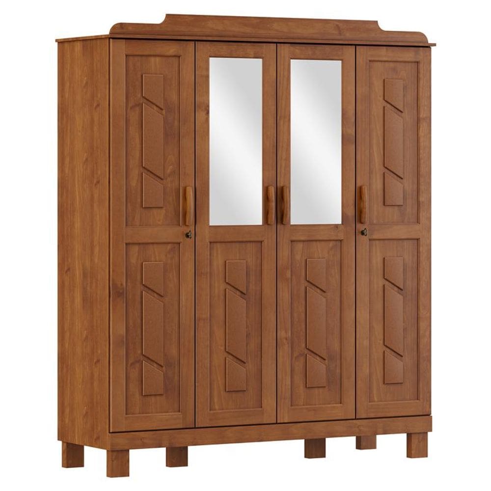 Guarda Roupa 4 Portas Com Espelho Cobre Imbuia - FN