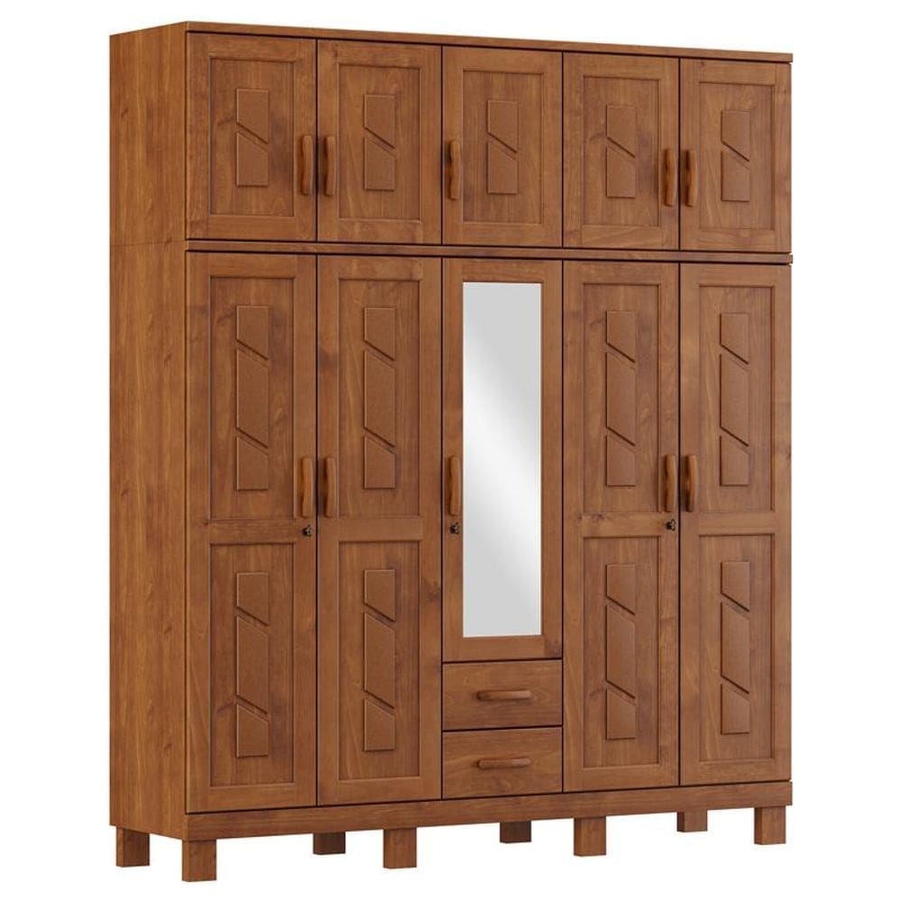 Guarda Roupa 10 Portas 2 Gavetas Com Espelho Cobre Imbuia - FN