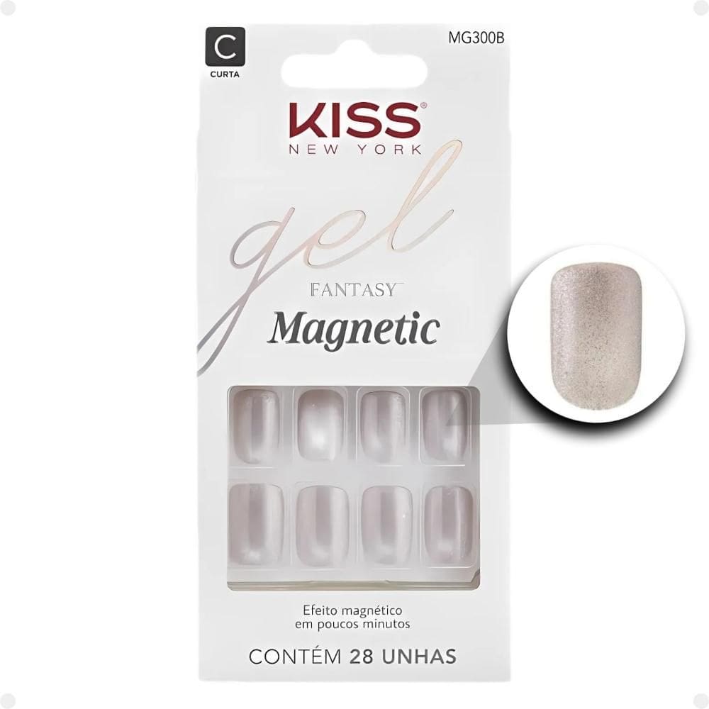 Unhas Postiças Curta Kiss Ny Gel Fantasy Magnetic Nail Crystal Mg300b