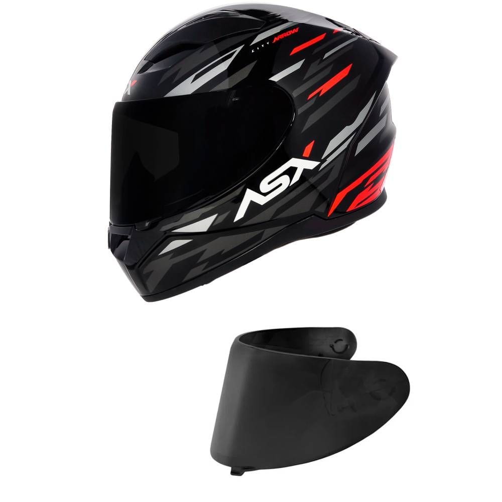 Capacete Asx City Arrow Preto Grafite e Vermelho Mais Viseira Fumê