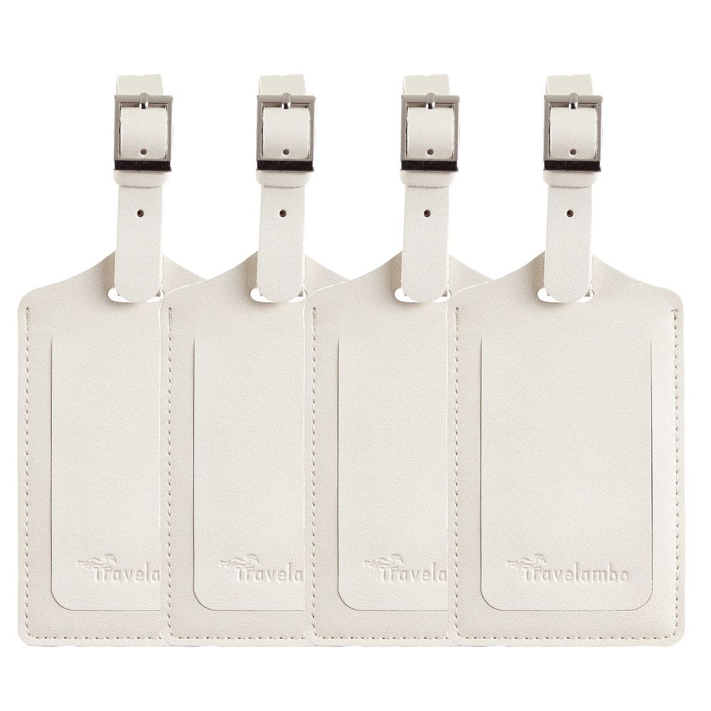 Pacote com 4 etiquetas de bagagem Travelambo Leather para malas (marfim)