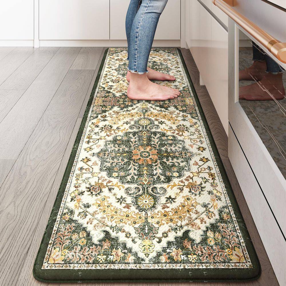 Tapete de cozinha antifadiga KIMODE almofadado Boho verde/amarelo