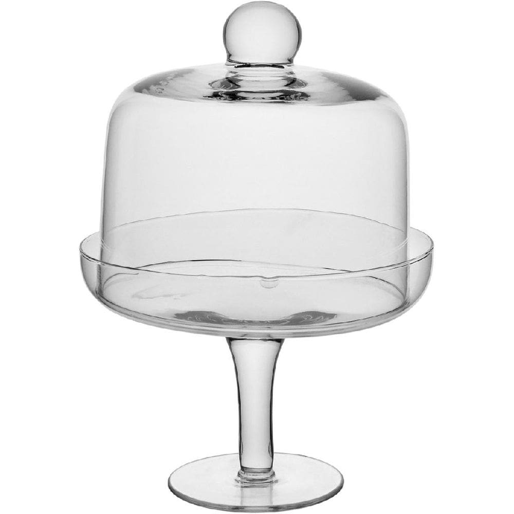 PRATO BOLO BOLEIRA REDONDO COM PÉ HOME&CO COM TAMPA VIDRO 15x18x18cm TRANSPARENTE