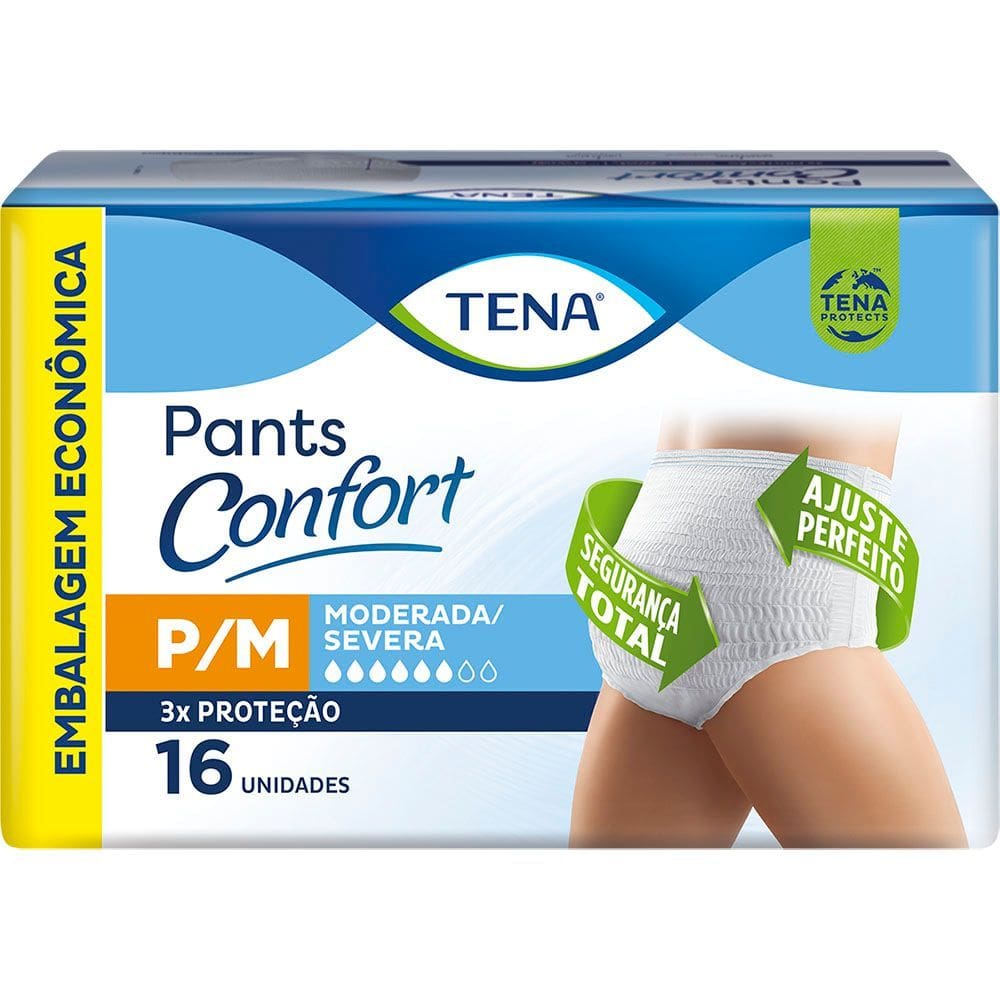 Roupa Íntima Tena Pants Confort Tamanho P/M 16 Unidades Embalagem Econômica