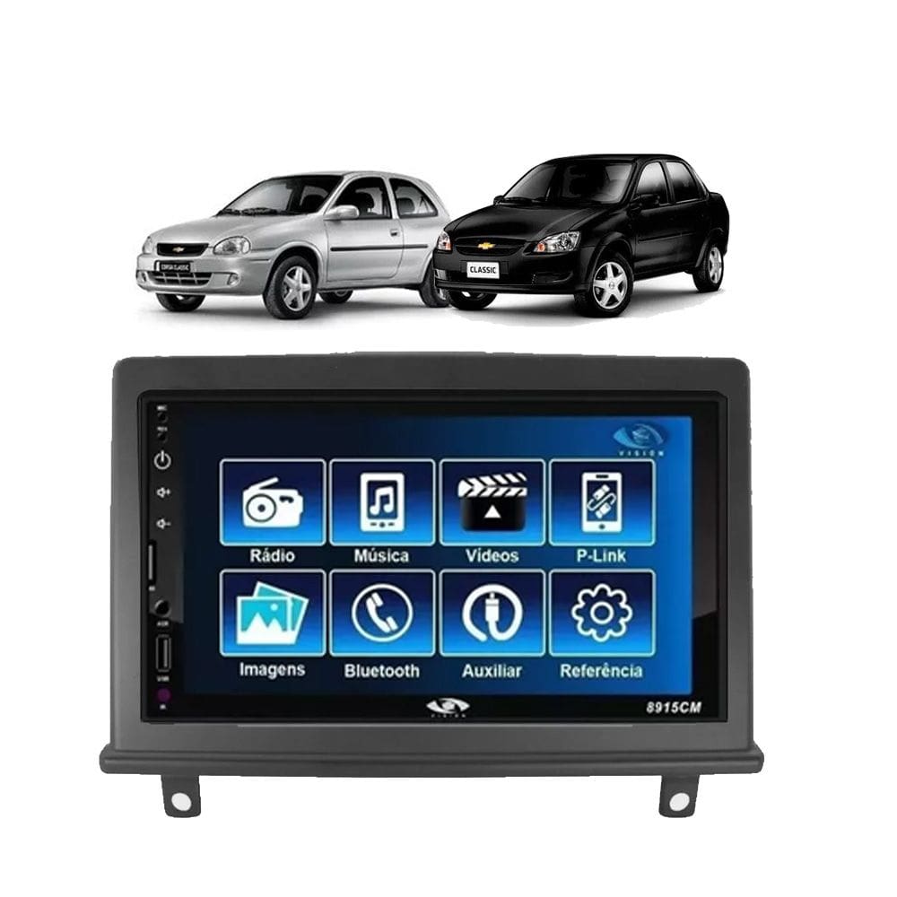 Kit Multimídia Corsa Classic 1995 / 2017 Mp5 Bt Usb Fm Leitor SD Espelhamento