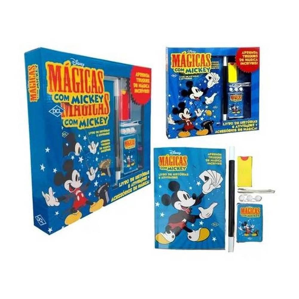 Kit Com 05 Truques De Mágicas Mickey + Livro + Acessórios