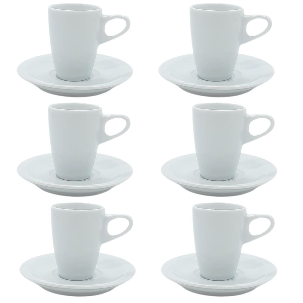 Jogo 6 xícaras café Cônica 75ml com Pires - Porcelana
