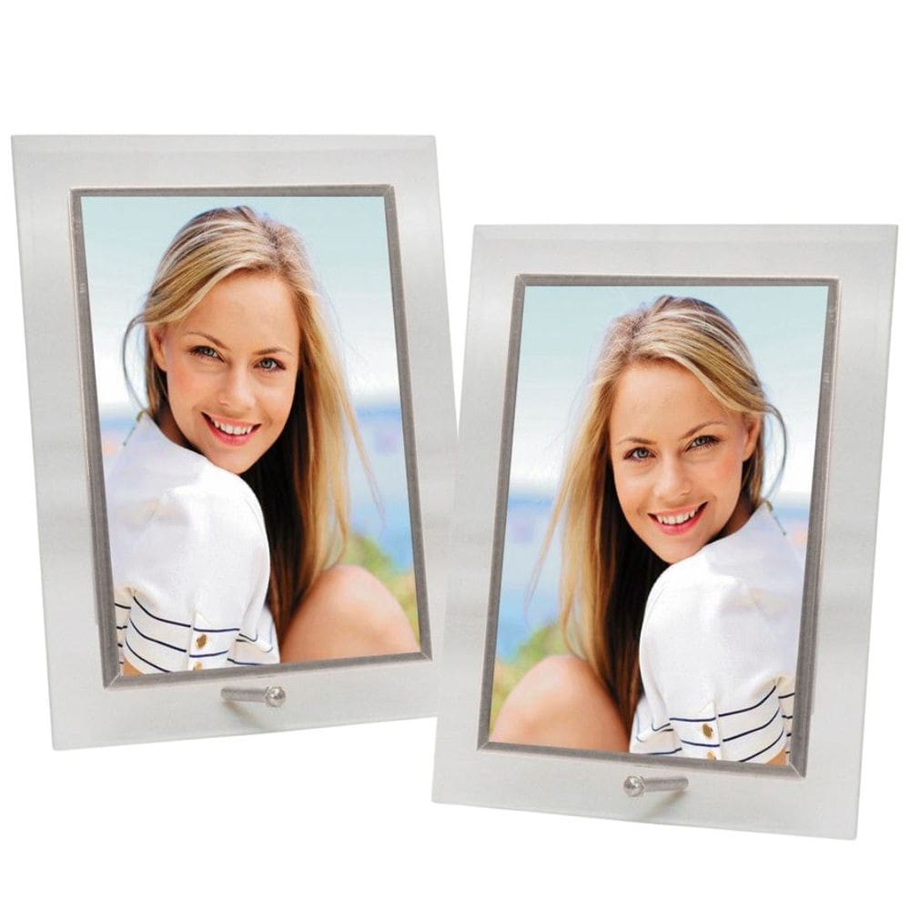 Jogo 2 Porta-Retratos Vidro Reto Prime Borda Prata 15x20 Vertical – Tuut