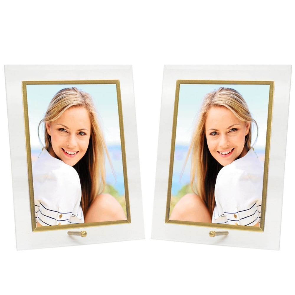 Conjunto 2 Porta-Retratos Vidro Reto Prime Filete Dourado 10x15 Vertical – Tuut