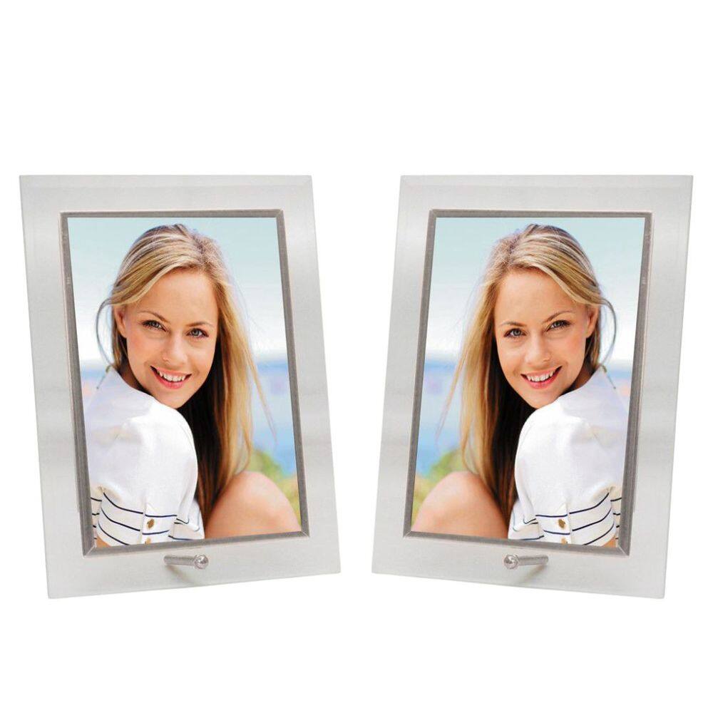Conjunto 2 Porta-Retratos Vidro Reto Prime Borda Prata 10x15 Vertical – Tuut