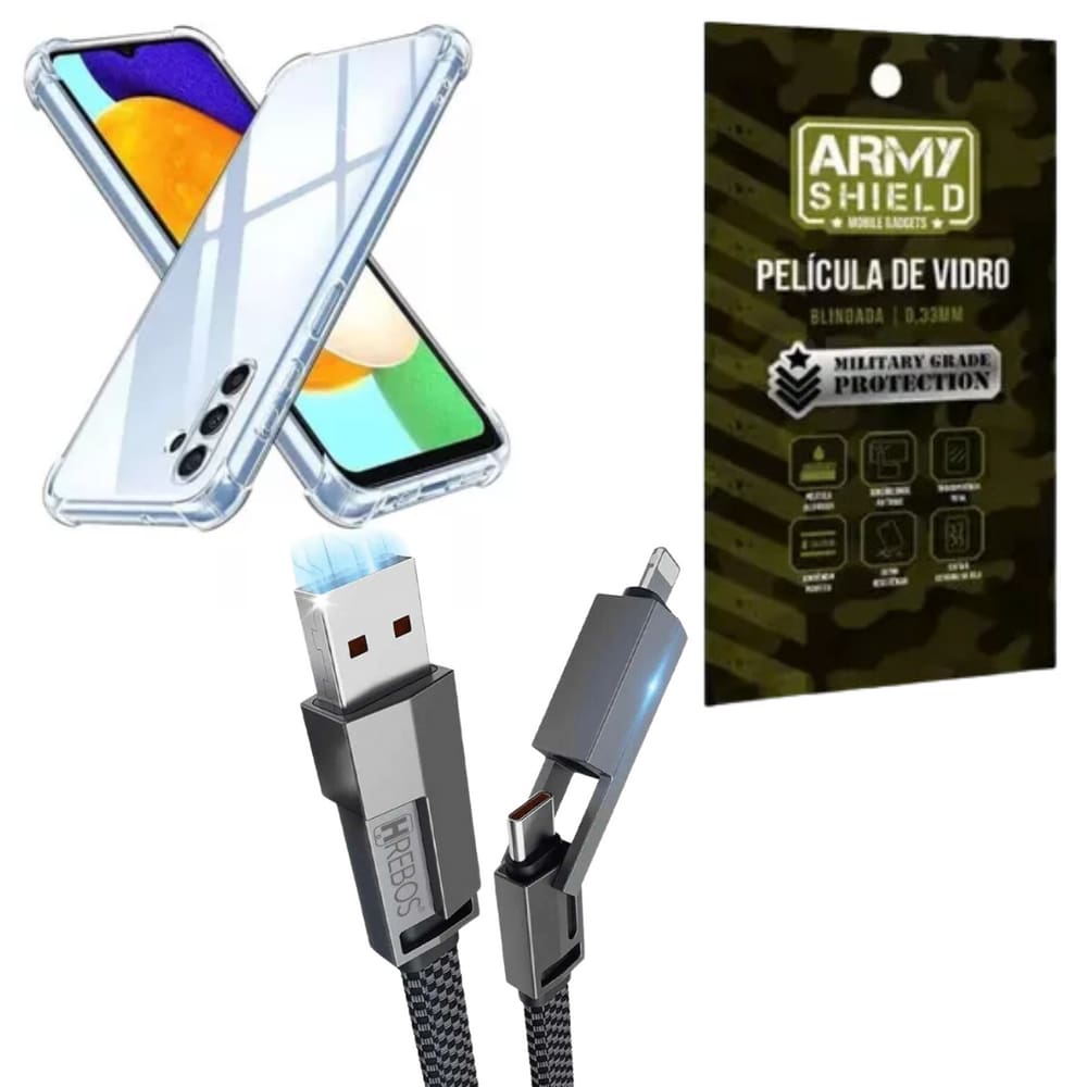 Capa Para Galaxy S25 Plus + Cabo USB 4 em 1 + Pelicula de Vidro 3D - Armyshield