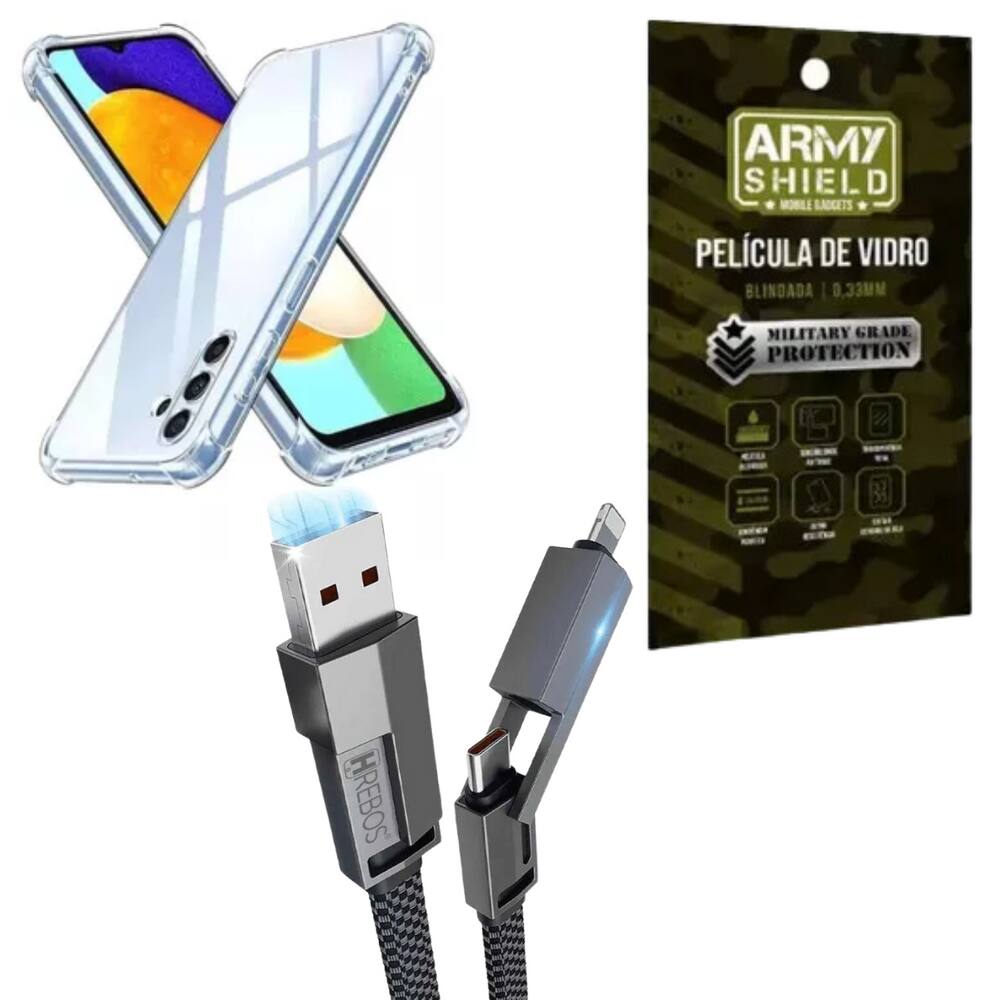 Capa Para Galaxy S25 Ultra + Cabo USB 4 em 1 + Pelicula de Vidro 3D - Armyshield