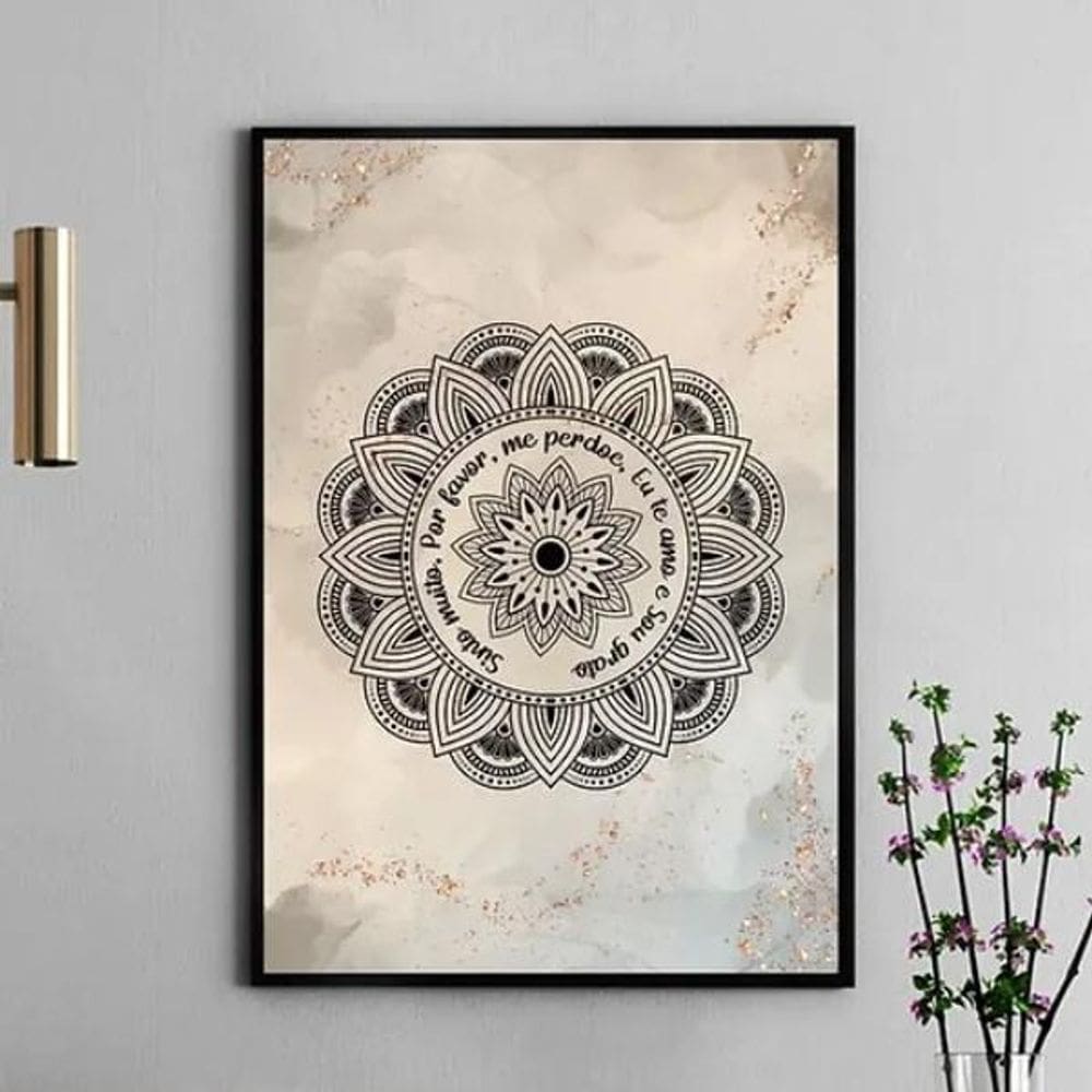 Quadro Mandala Ho`Oponopono - Bege 24X18Cm - Com Vidro
