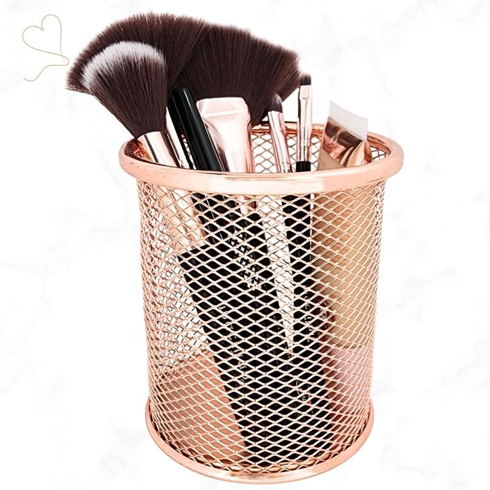 PORTA PINCÉIS METAL ARAMADO ROSE GOLD PRÁTICO ELEGANTE 10cm