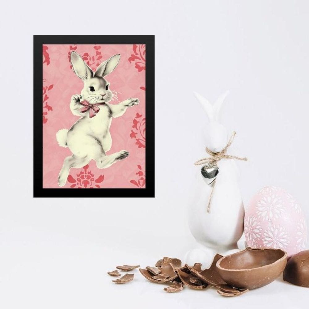 Quadro Coelhinha Vintage Rosa- Laço 45X34Cm