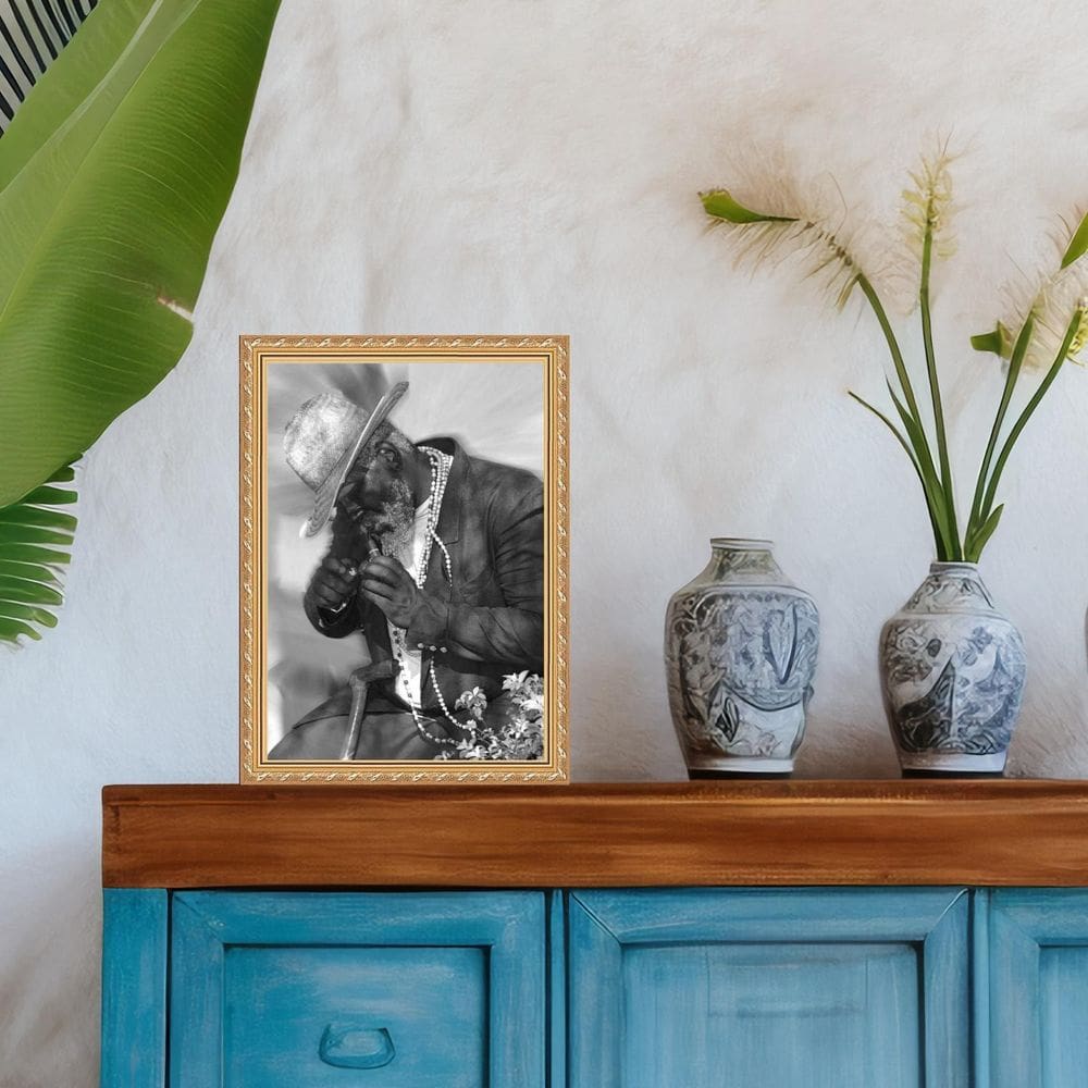 Quadro Moldura Dourada Fotografia Preto Velho 24X18Cm