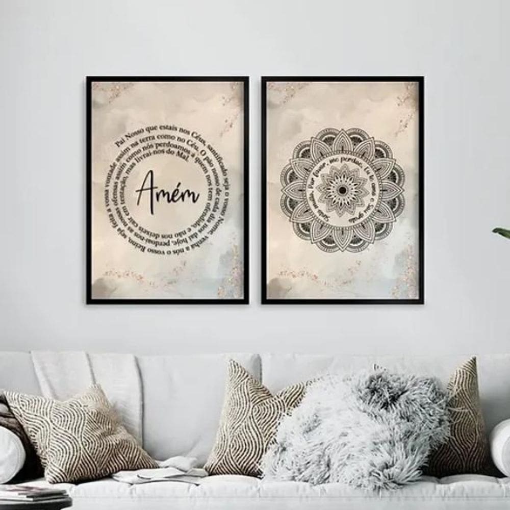 Kit 2 Quadros Pai Nosso E Mandala Hooponopono 33X24Cm