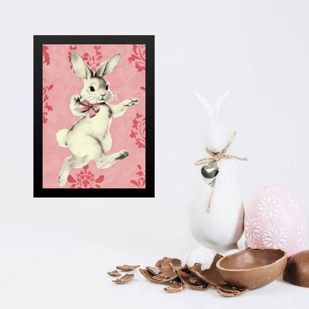 Quadro Coelhinha Vintage Rosa- Laço 33X24Cm