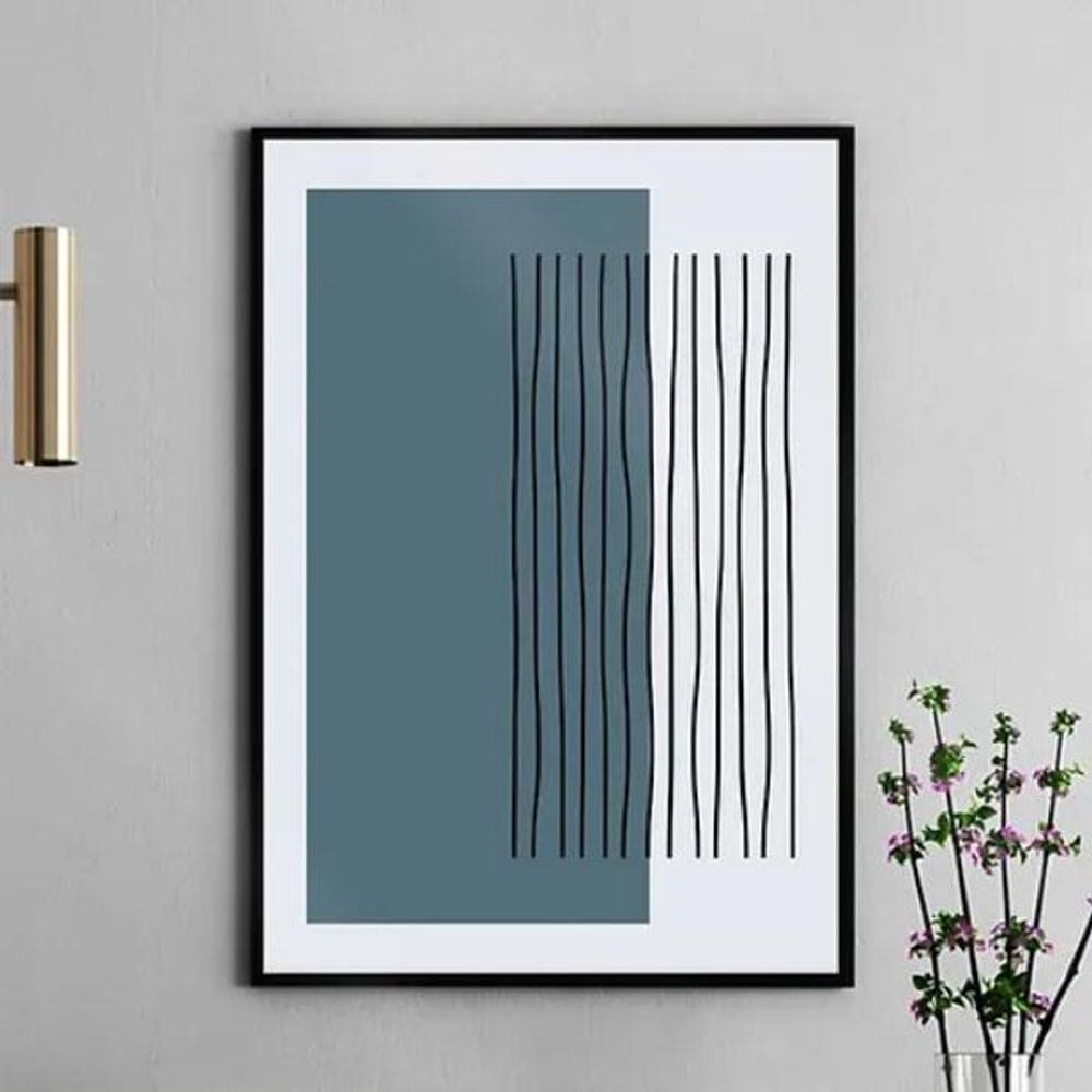 Quadro Azul Petróleo Abstrato Linhas 24X18Cm