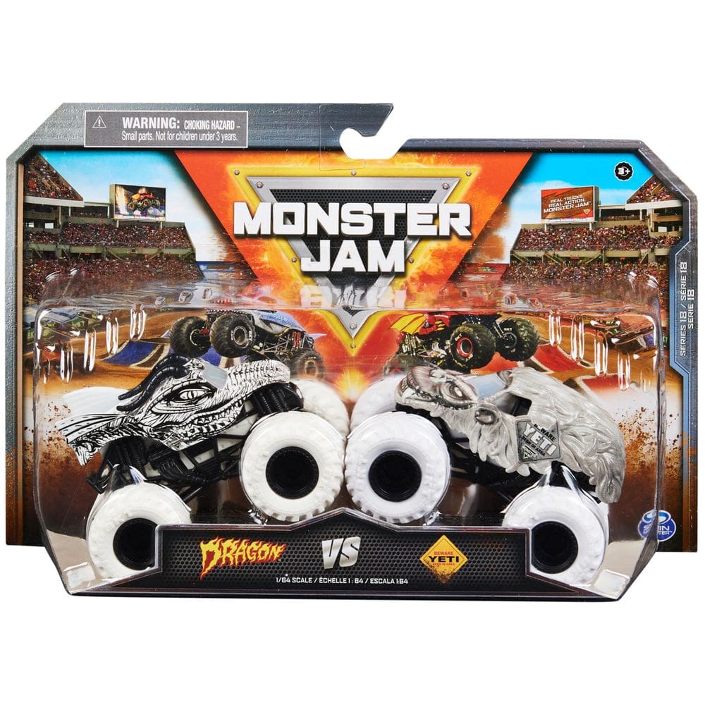 Brinquedo Monster Jam Dragon Vs. Caminhões fundidos sob pressão Yeti em escala 1:64