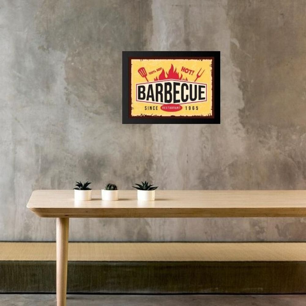 Quadro Placa Vintage Churrasco - Barbecue 24X18Cm - Vidro