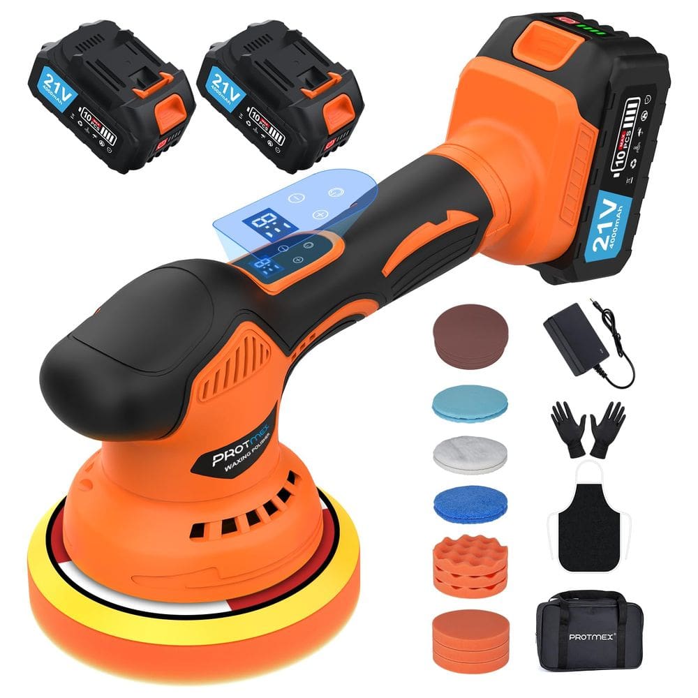 Polidor de amortecedor de carro Protmex Cordless 21V 2 x 4,0 Ah com kit