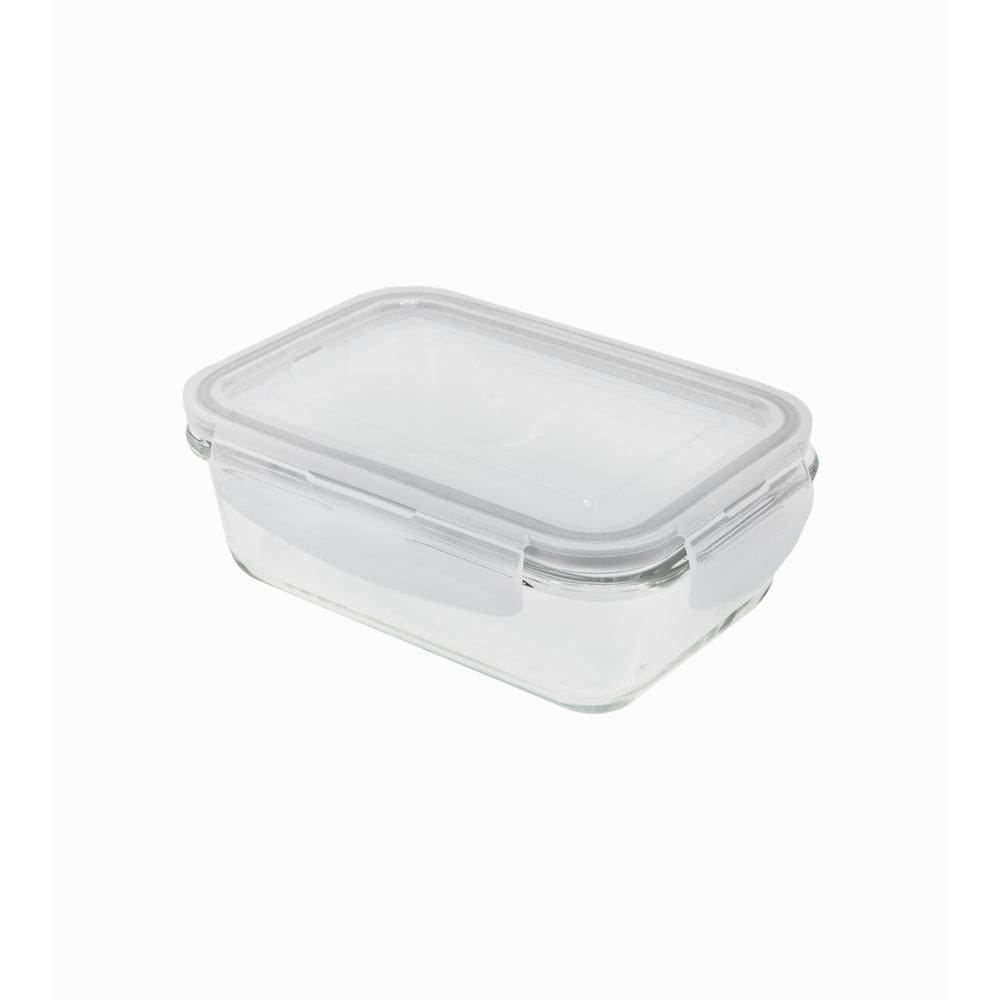 Pote 330Ml De Vidro Com Tampa Transparente Retangular Raso
