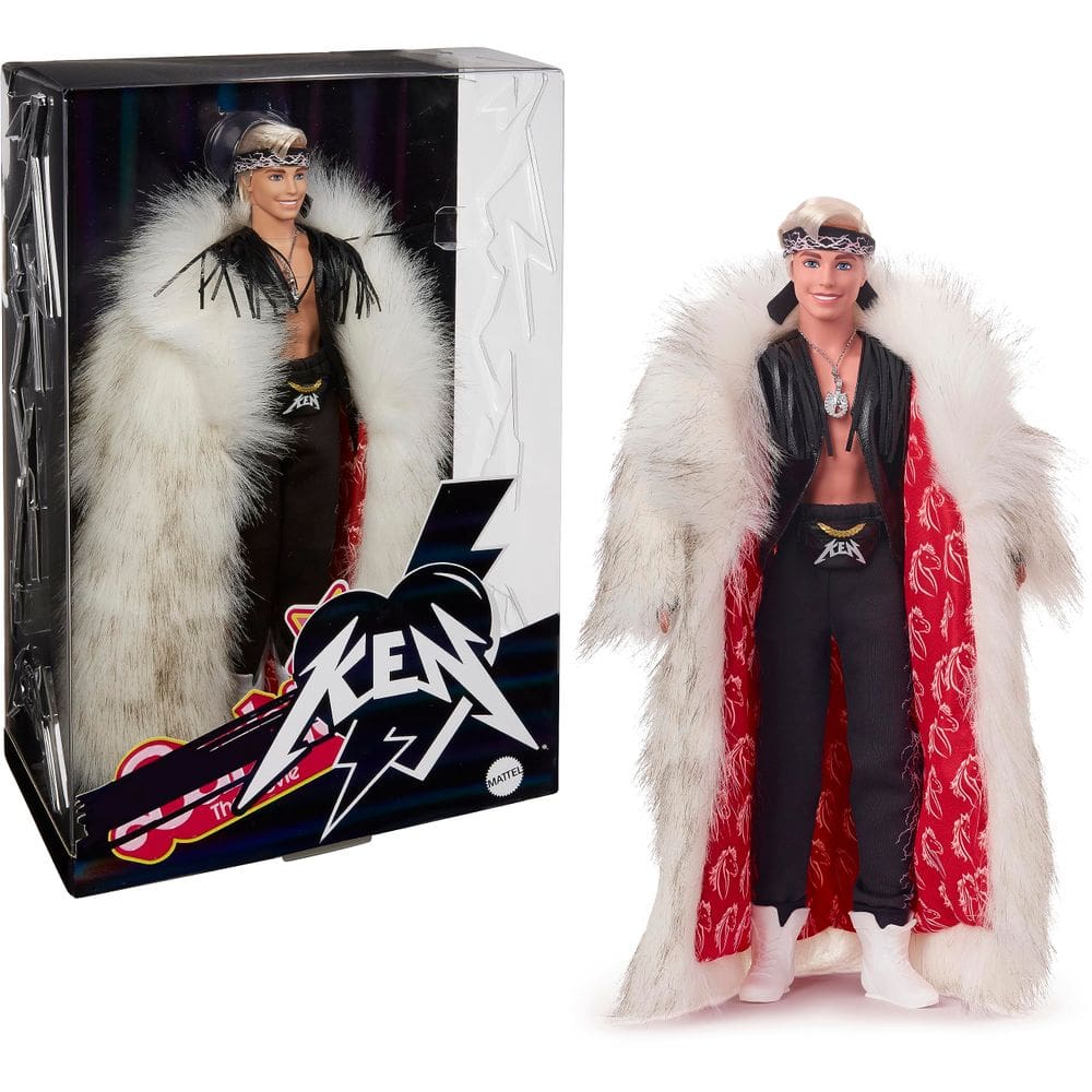Boneca colecionável Barbie The Movie Ken com casaco de pele sintética