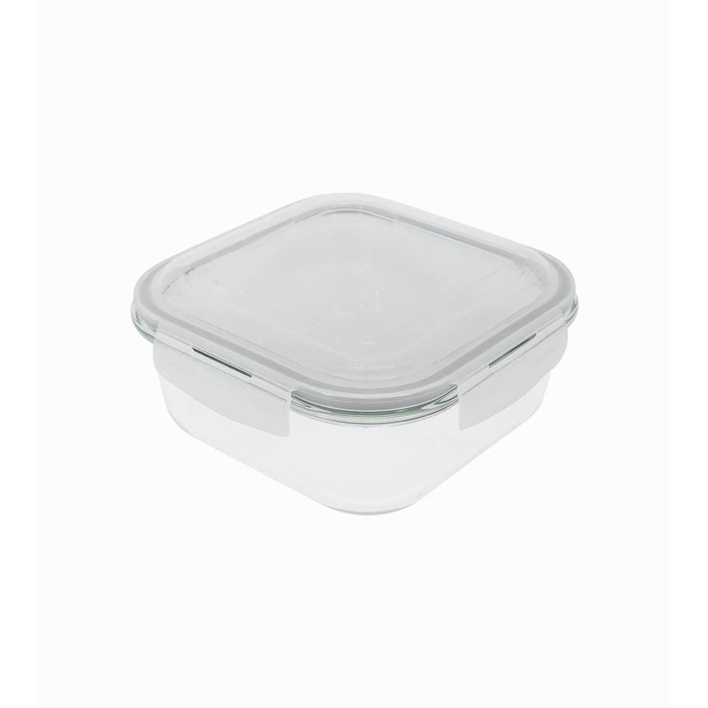 Pote 1,2L De Vidro Com Tampa Transparente Quadrado Raso