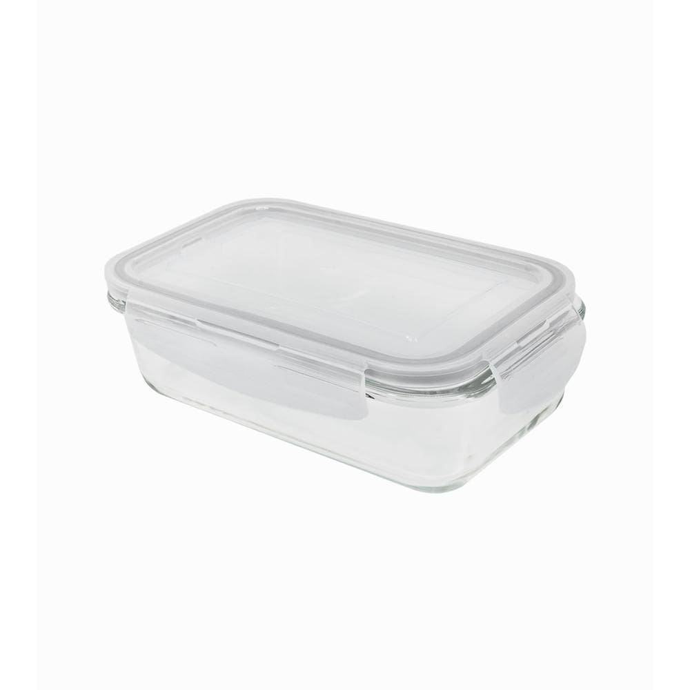 Pote 1,5L De Vidro Com Tampa Transparente Retangular Raso