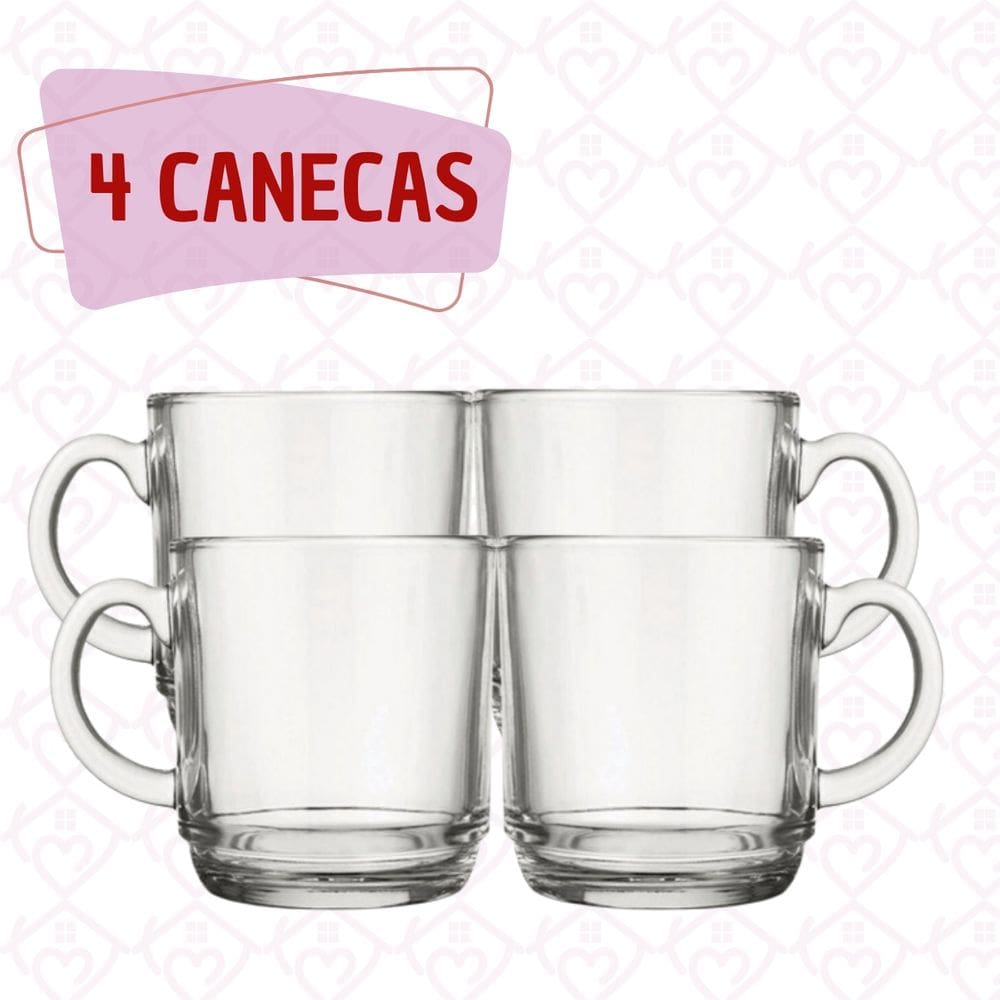 Jogo 6 Canecas Transparente Vidro 250ML Café Chá Cappuccino