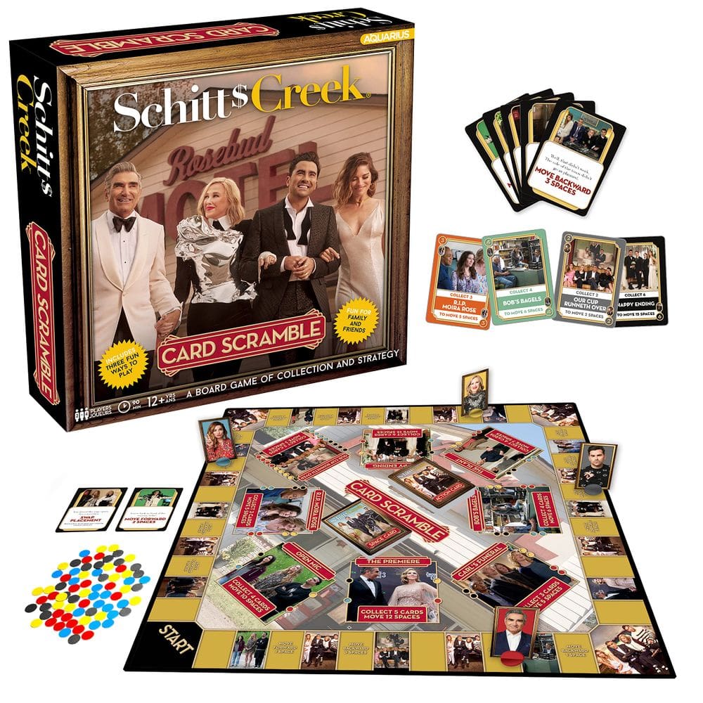 Jogo de tabuleiro AQUARIUS Schitt`s Creek Card Scramble para crianças a partir de 12 anos