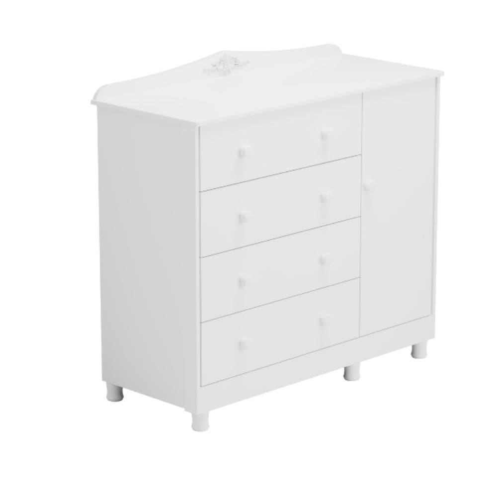 Cômoda Infantil Elô Peroba 100% MDF Branco 4 Gavetas 1 Porta