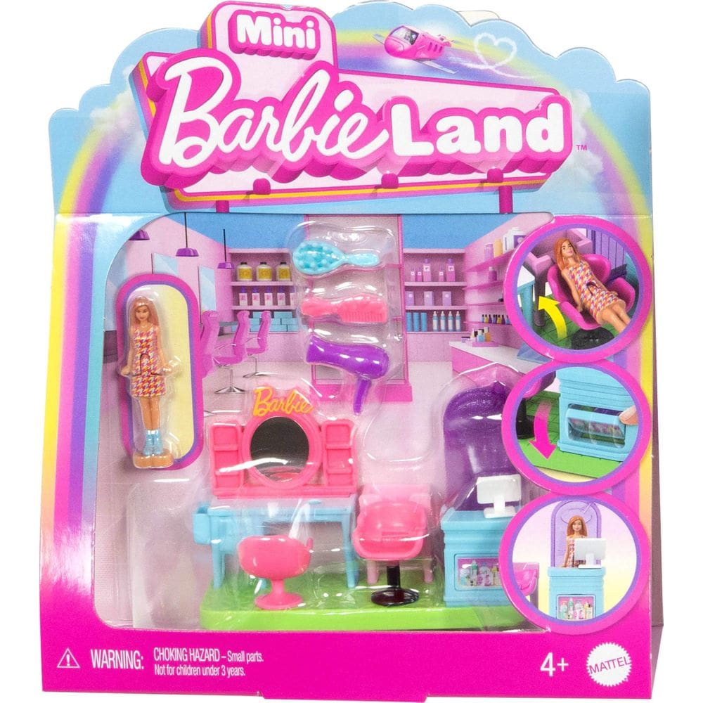 Playset Barbie Mini BarbieLand Hair Salon com boneca de 1,5 polegadas