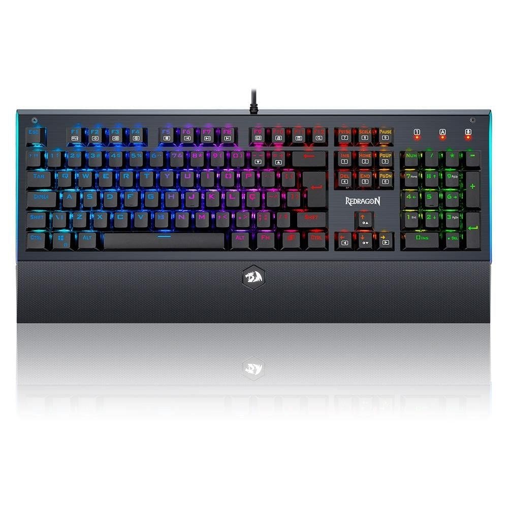 Teclado Mecânico Gamer Redragon Aryaman V2, RGB, Switch Brown, N-Key, ABNT2, Preto