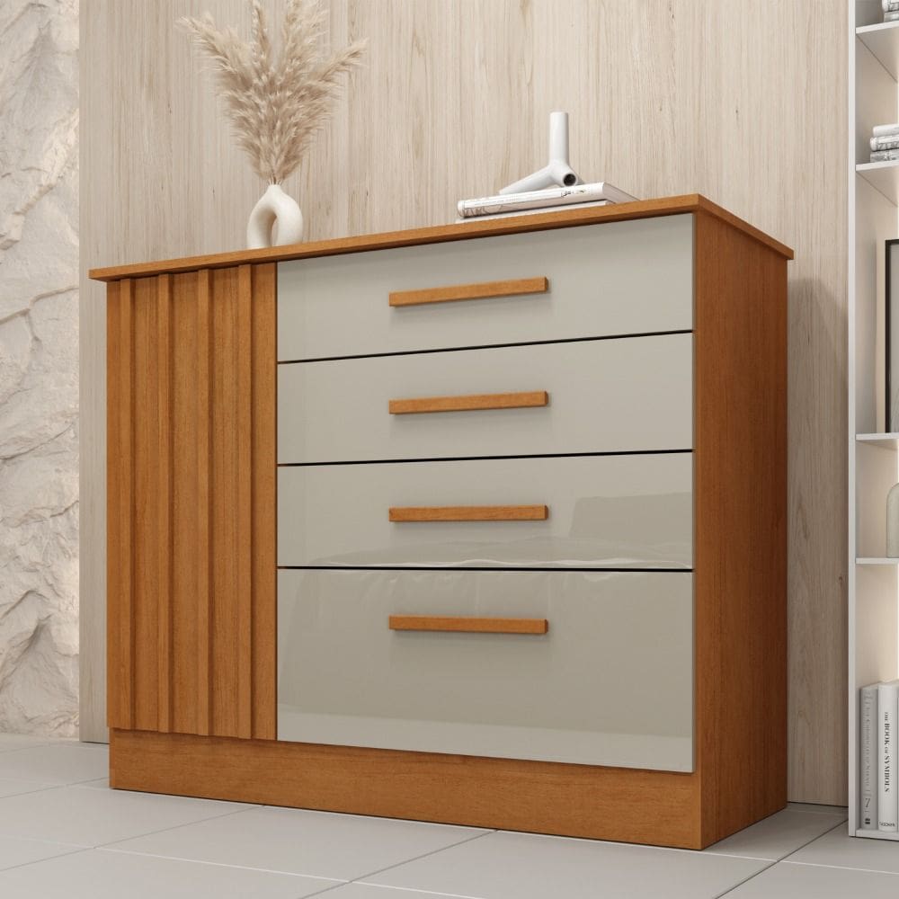 Cômoda Guarani Porta Ripada Tcil Móveis - Cinamomo/Off White