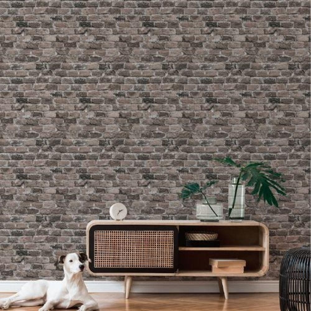 Papel De Parede Famous Garden Tijolo Cinza 388143