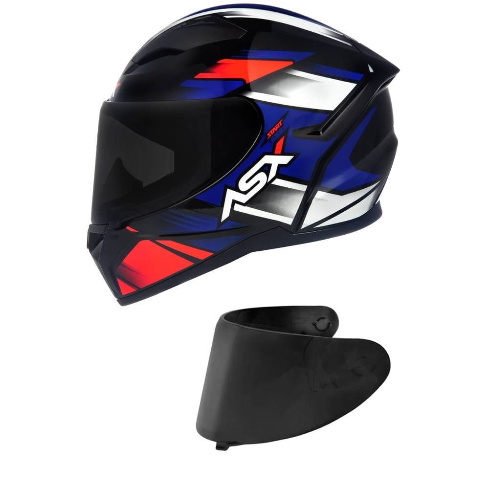 Capacete ASX City Start Preto Vermelho e Azul Mais Viseira Fumê