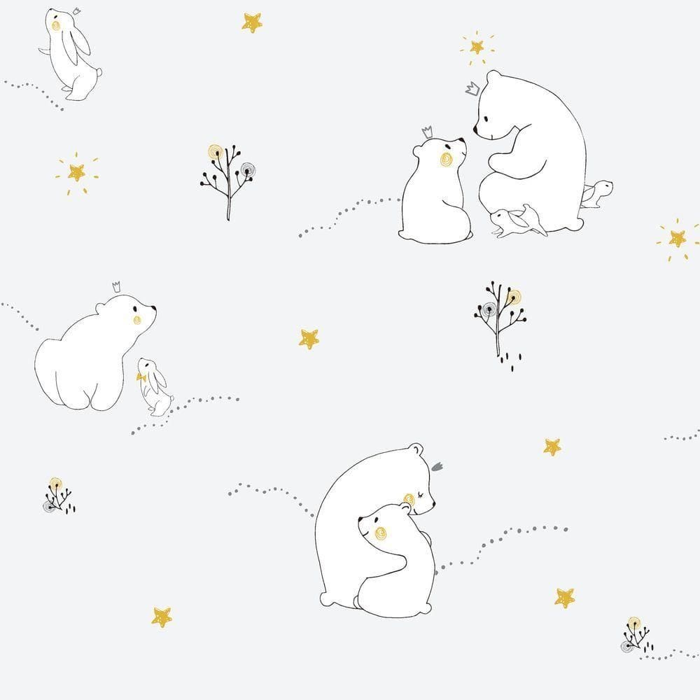 Papel De Parede Fofura Baby Ursinhos Com Fundo Cinza Ff4002