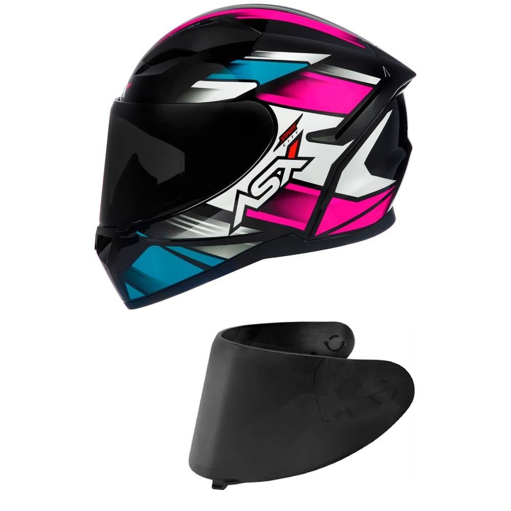 Capacete ASX City Start Preto e Rosa Mais Viseira Fumê