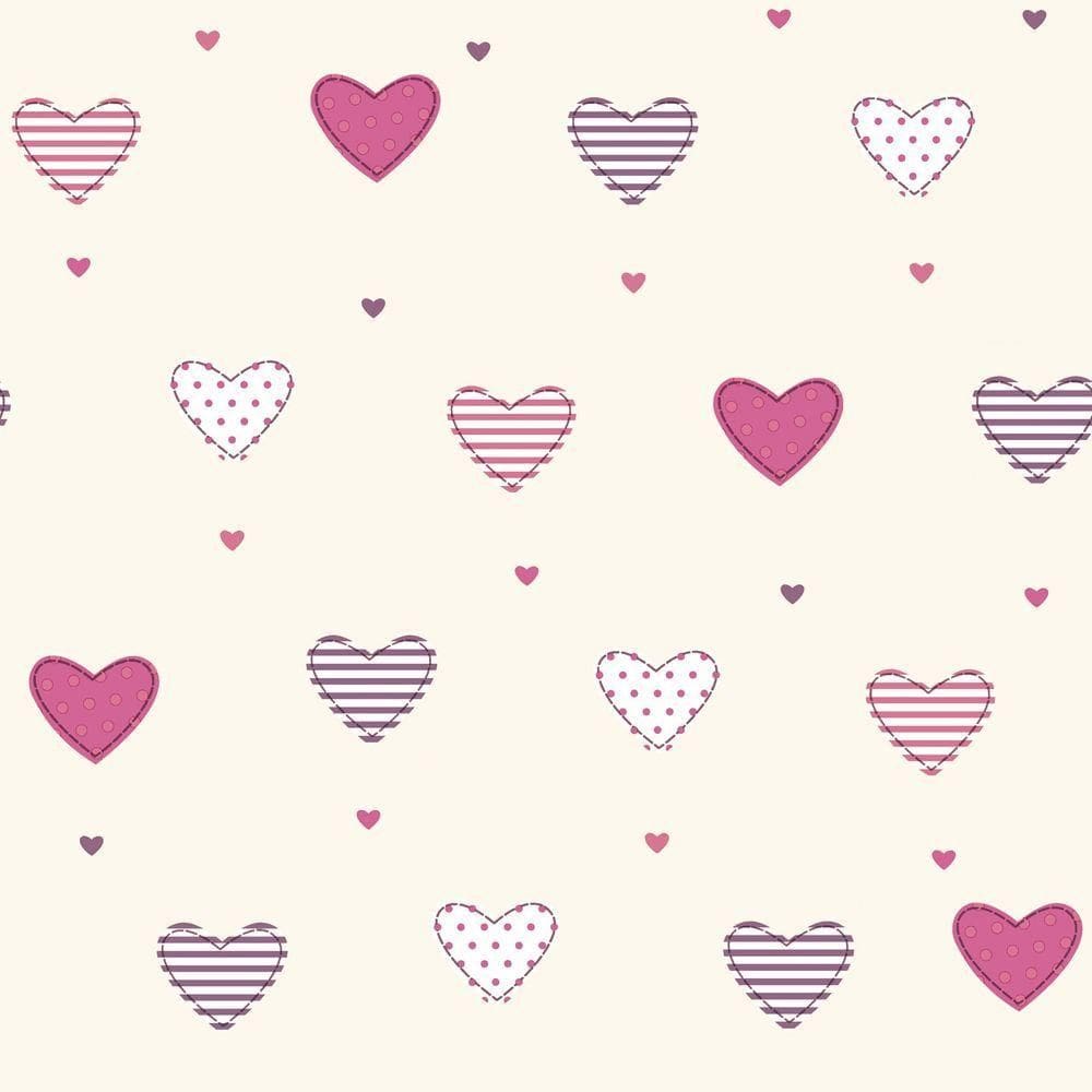 Papel De Parede Fofura Baby Coraçoes Rosa Fundo Bege Ff4058