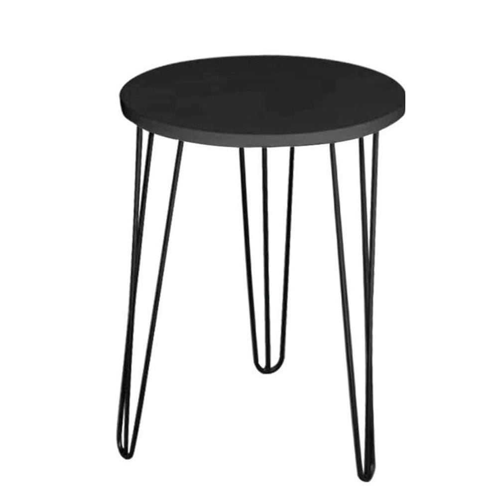 Mesa De Apoio Tampo Preto Mdf 35Cm Pé De Ferro Metal Hairpin