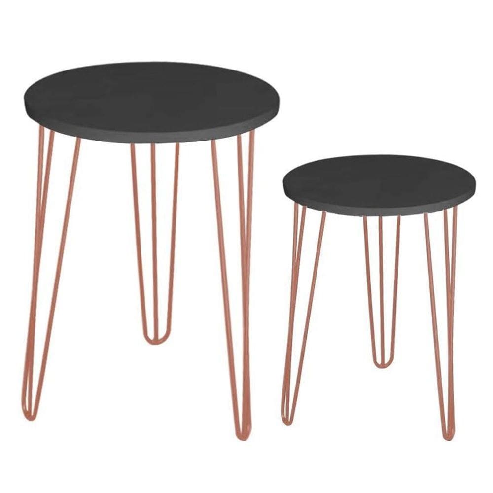 Kit 2 Mesas De Apoio Tampo Mdf Preto Pé De Ferro Metal Rosa