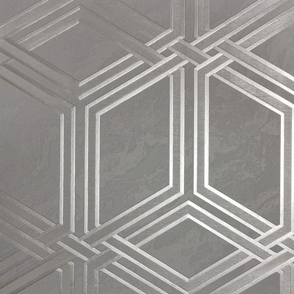 Papel De Parede White Swan Geométrico Cinza Ws100004r