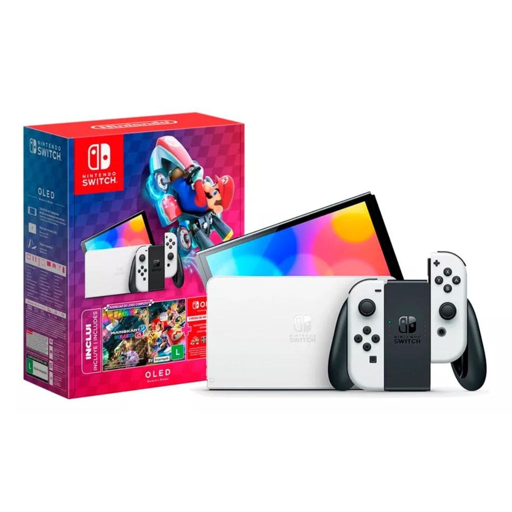 Console Nintendo Switch Oled 64gb Branco Mario Kart 8 Deluxe