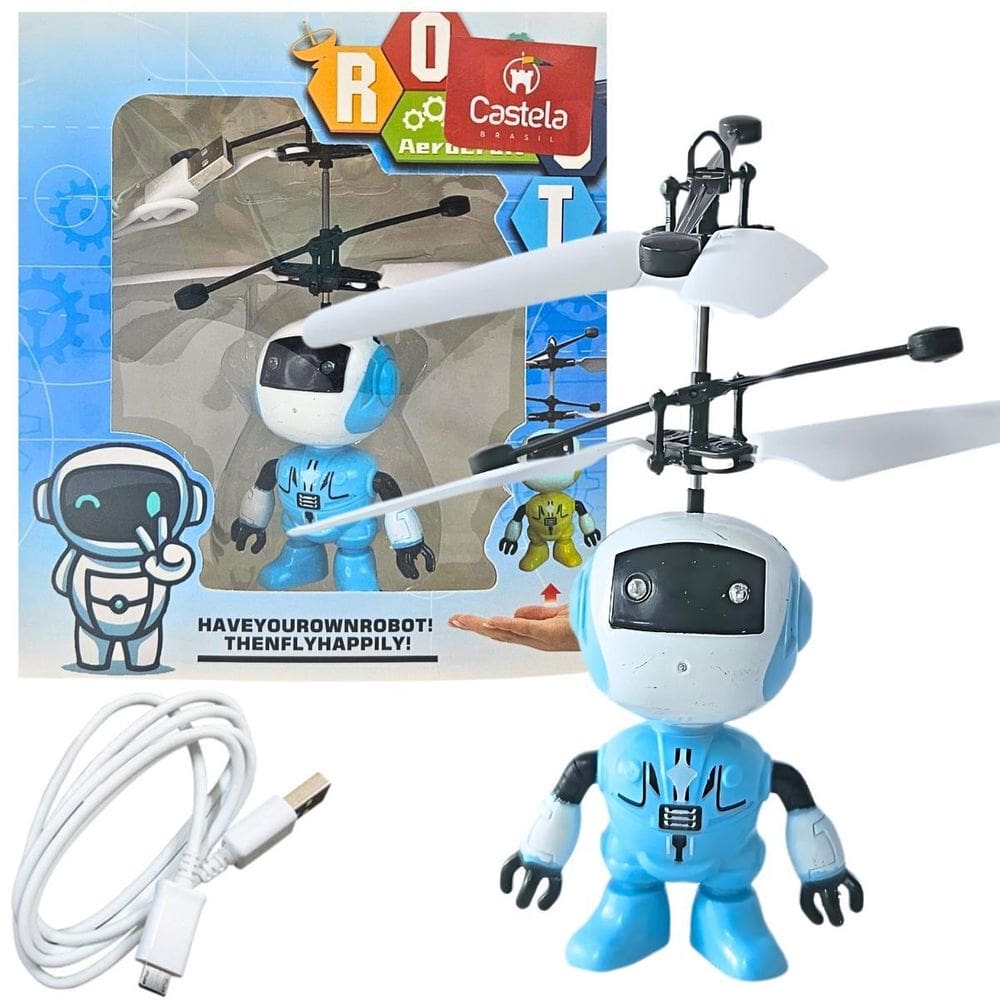Robozinho Azul Brinquedo Voador Sensor De Mão Luz - Castela