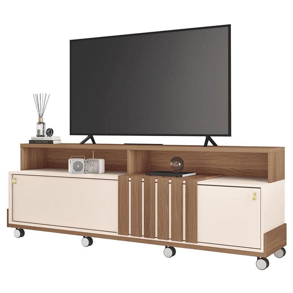 Rack bancada para Sala Graci 1.8 Castanho Off White - HB Móveis