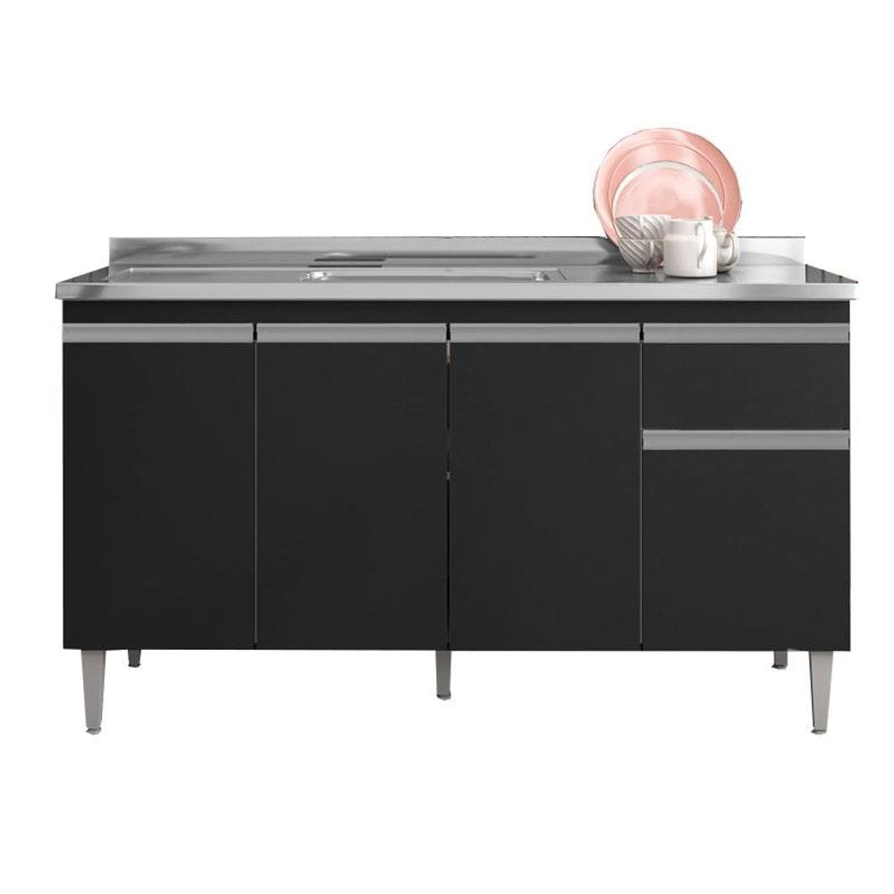 Balcão de Pia Tatiane 150 cm Preto Fosco - AJL