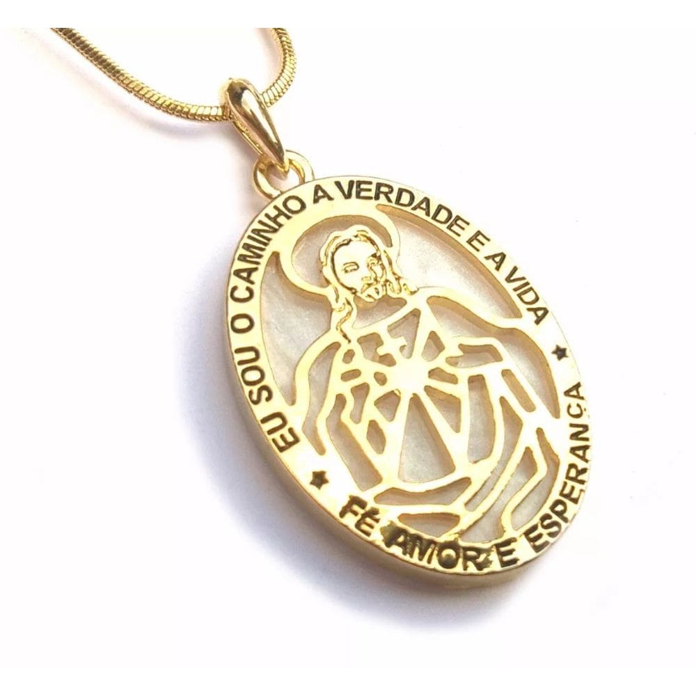 Colar Medalha Jesus Misericordioso Folheado A Ouro 18k