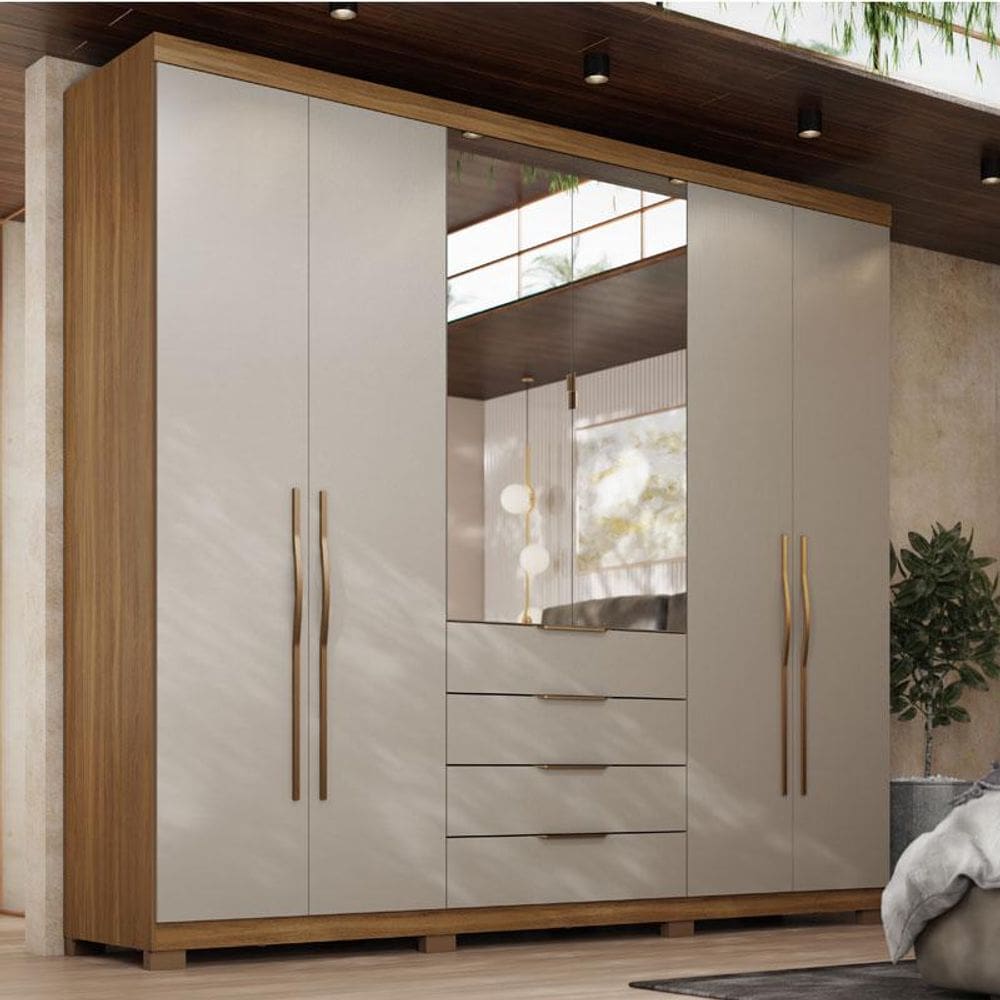 Guarda Roupa Casal Ambiente Giardino 6 Portas Amêndola Nude Prime TX com Espelho e Pés - Demóbile